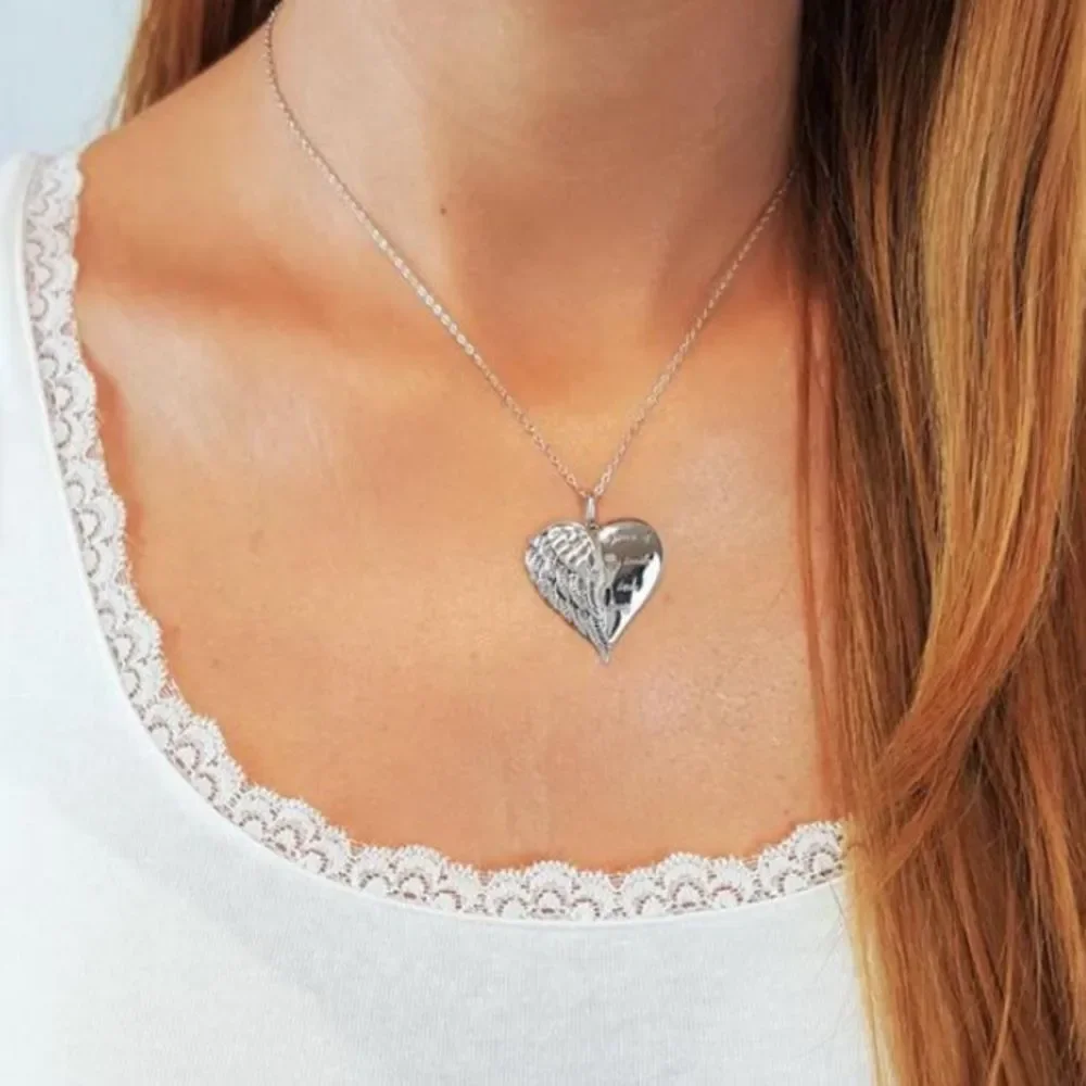 3for$20 1pc Angel Wing Pendant With English Slogan & Heart Shaped Necklace